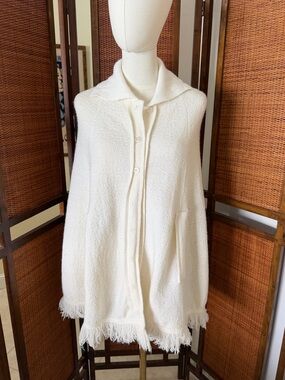 Vintage 70s Sears Cream Knit Cardigan with Collar OSFM